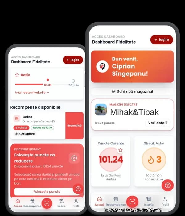 Dashboard-ul de fidelitate Fix Market: puncte curente, recompense disponibile și cardul digital