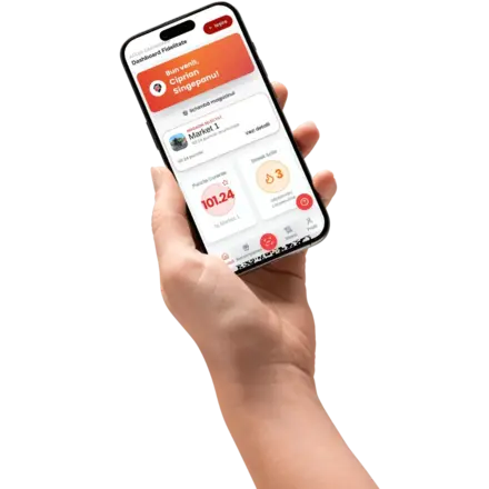 Mână ținând un telefon cu aplicația Fix Market deschisă pe dashboard-ul de fidelitate